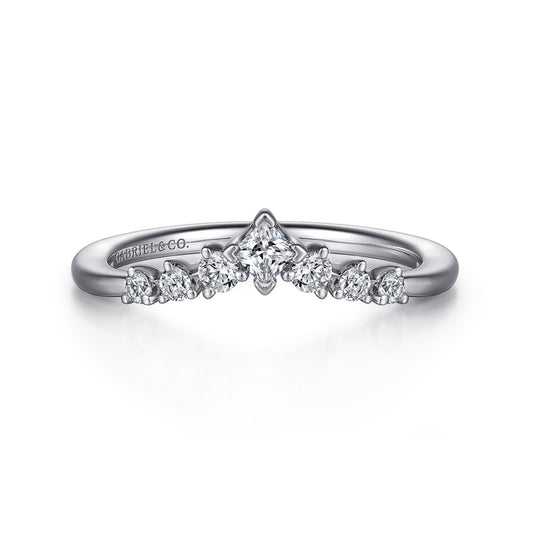 Curved 14K White Gold Princess Cut and Round Diamond Anniversary Band