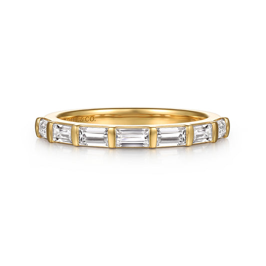 14K Yellow Gold Channel Baguette 7 Stone Diamond Anniversary Band