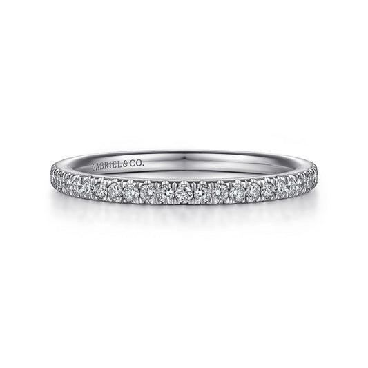 14K White Gold French Pavé Diamond Anniversary Band