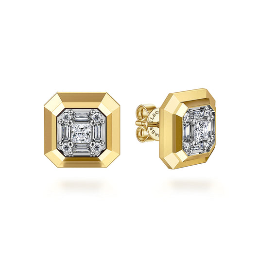14K Yellow Gold Diamond Stud Earrings