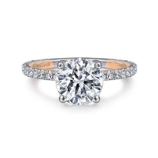 14K White-Rose Gold Round Diamond Engagement Ring