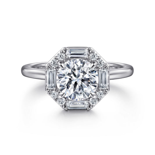 14K White Gold Octagonal Hidden Halo Diamond Engagement Ring