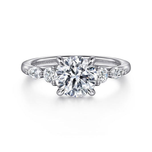 14K White Gold Round Five Stone Diamond Engagement Ring