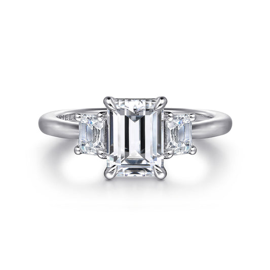 14K White Gold Emerald Cut Three Stone Diamond Engagement Ring