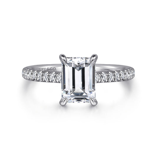 14K White Gold Emerald Cut Diamond Engagement Ring