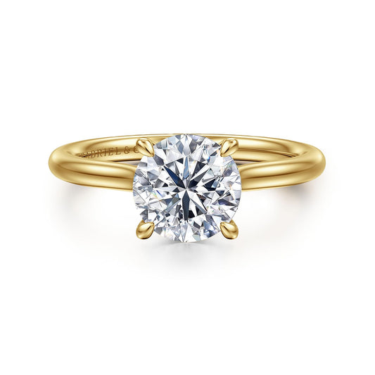 14K Yellow Gold Round Solitaire Diamond Engagement Ring