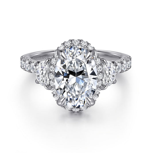 14K White Gold Oval Halo Diamond Engagement Ring