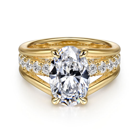 14K Yellow Gold Split Shank Oval Diamond Engagement Ring