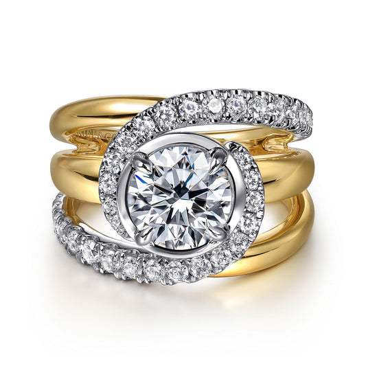 14K White-Yellow Gold Fancy Halo Round Diamond Engagement Ring
