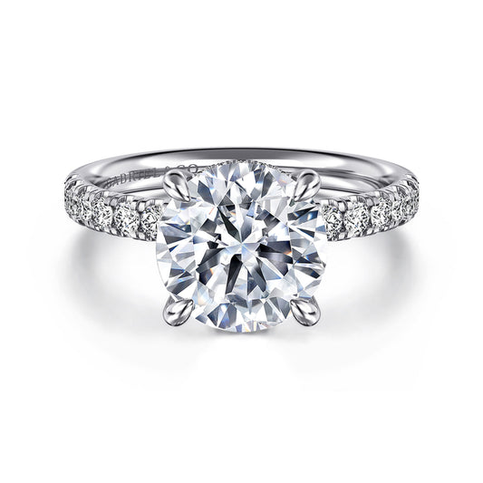 14K White Gold Round Hidden Halo Diamond Engagement Ring