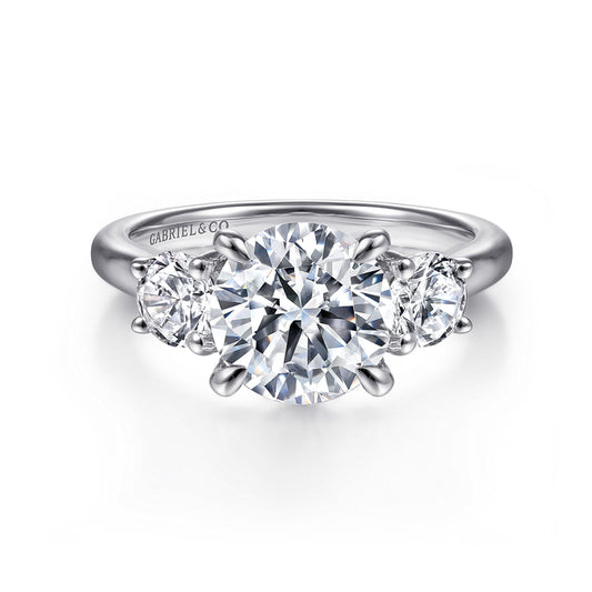 14K White Gold Round 3 Stone Diamond Engagement Ring