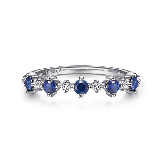 14K White Gold Alternating Round Diamond and Sapphire Ring