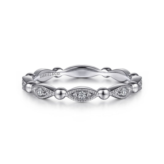 14K White Gold Bujukan Marquise Station Diamond Stackable Ring