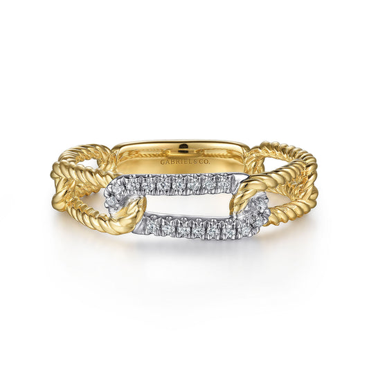 14K White-Yellow Gold Hampton Link Ring with Diamond Station