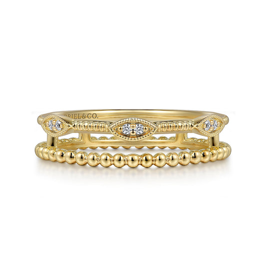 14K Yellow Gold Diamond Bujukan Marquis Shape Easy Stackable Ring