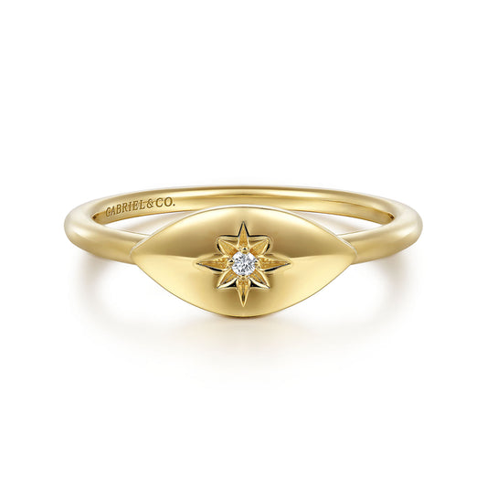 14K Yellow Gold Diamond Starburst Signet Ring