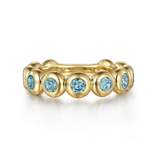 14K Yellow Gold Blue Topaz Ladies Ring