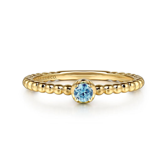14K Yellow Gold Blue Topaz Stackable Ring