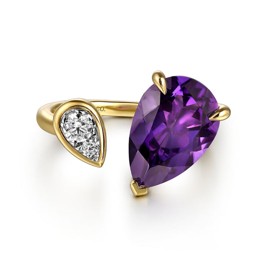14K White & Yellow Gold Diamond and Amethyst Open Ring