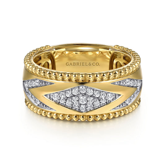 14K Yellow Gold Bujukan Diamond Wide Band Ring