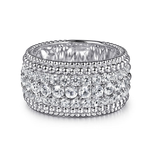 925 Sterling Silver Bujukan White Sapphire Wide Band Ring