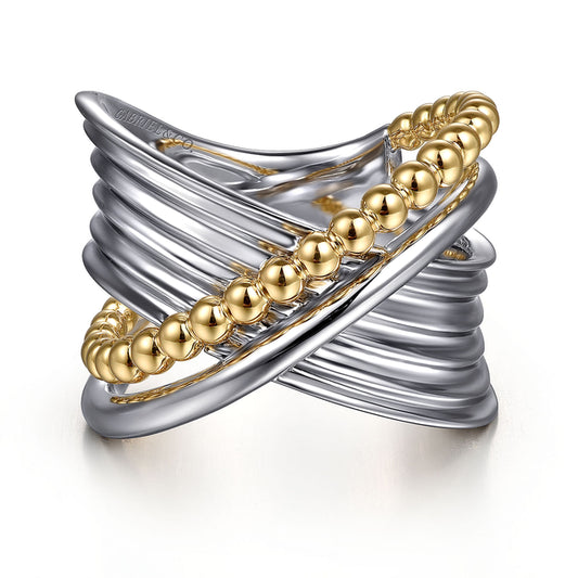 925 Sterling Silver and 14K Yellow Gold Bujukan Criss Cross Ring