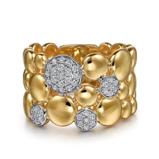 14K White & Yellow Gold Bujukan Pave Diamond Wide Band Ring