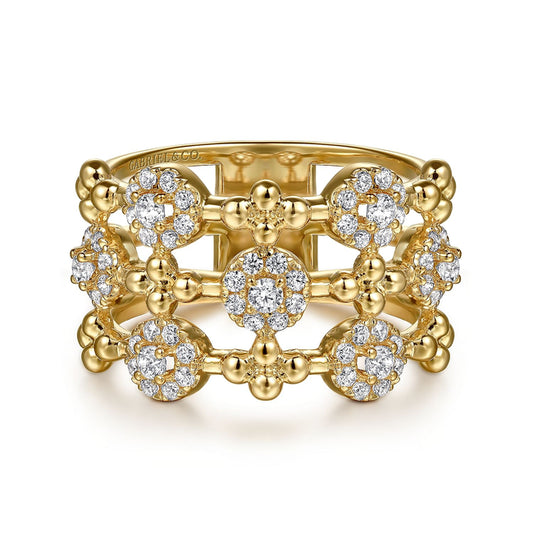 14K Yellow Gold Bujukan Diamond Cluster Wide Band Ring