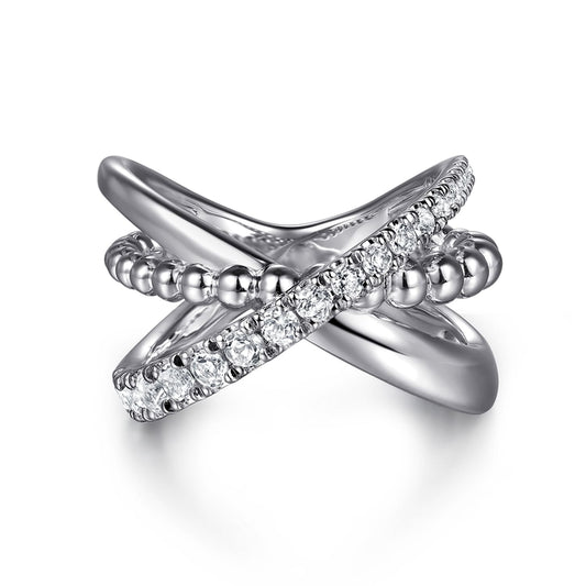 925 Sterling Silver Bujukan and White Sapphire Cris Cross Ladies Ring