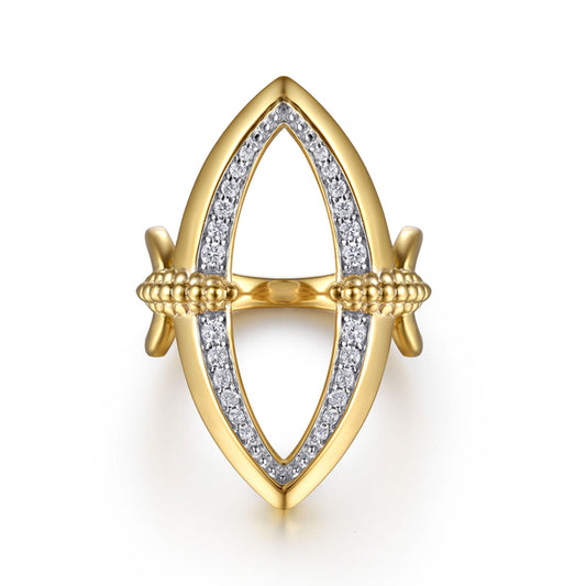 14K Yellow Gold Bujukan and Diamond Marquise Ladies Ring