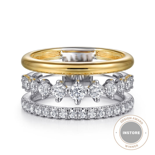 14K White & Yellow Gold Graduating Diamond Easy Stackable Ring