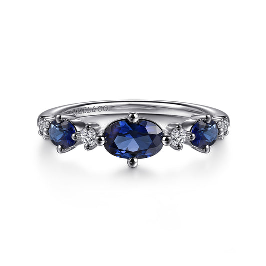 14K White Gold Diamond and Sapphire Ladies Ring