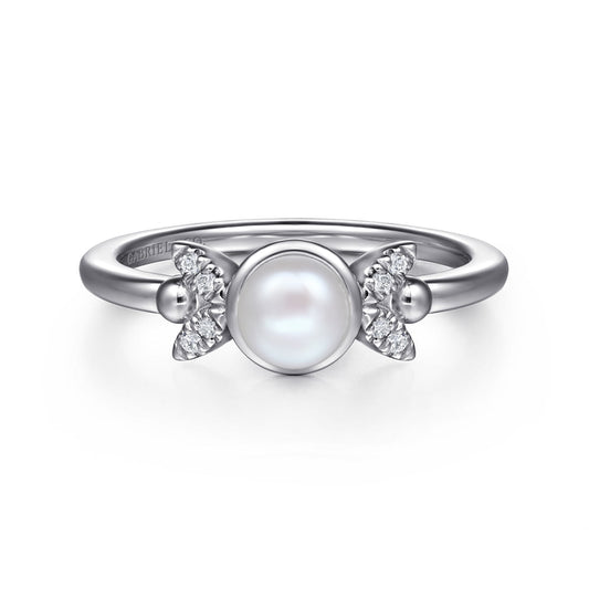 925 Sterling Silver Diamond Bujukan Pearl Ladies Ring