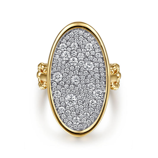 14K White & Yellow Gold Bujukan and Diamond Signet Ring