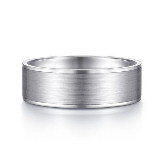 14K White Gold 7mm - Men's Wedding Band in Satin Finish