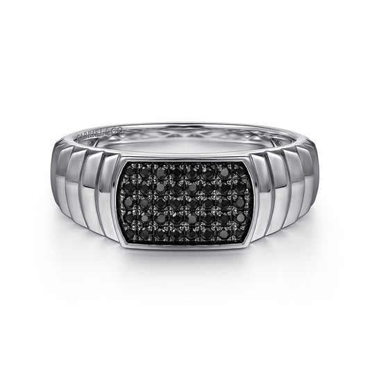 Sterling Silver Black Spinel Mens Ring in High Polished Finish