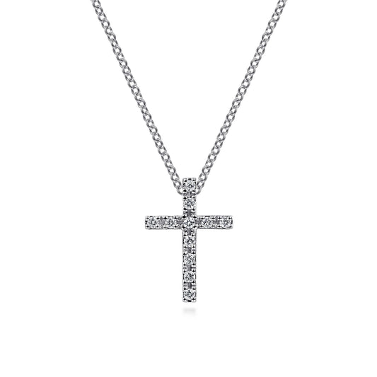 14K White Gold Diamond Cross Pendant Necklace