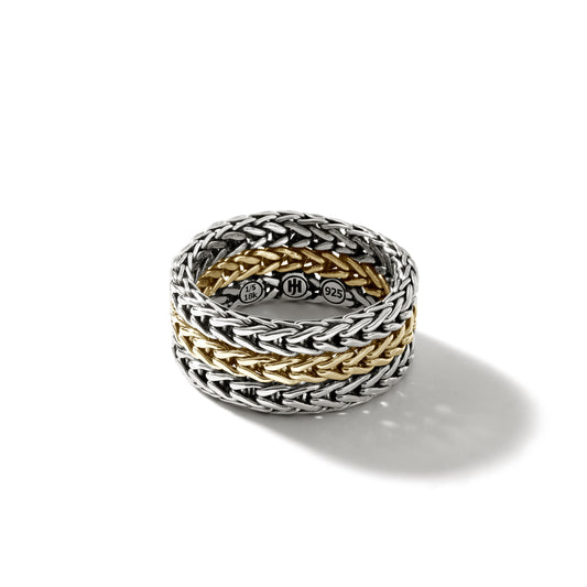 Rata Chain Ring, Silver, Gold, Wide