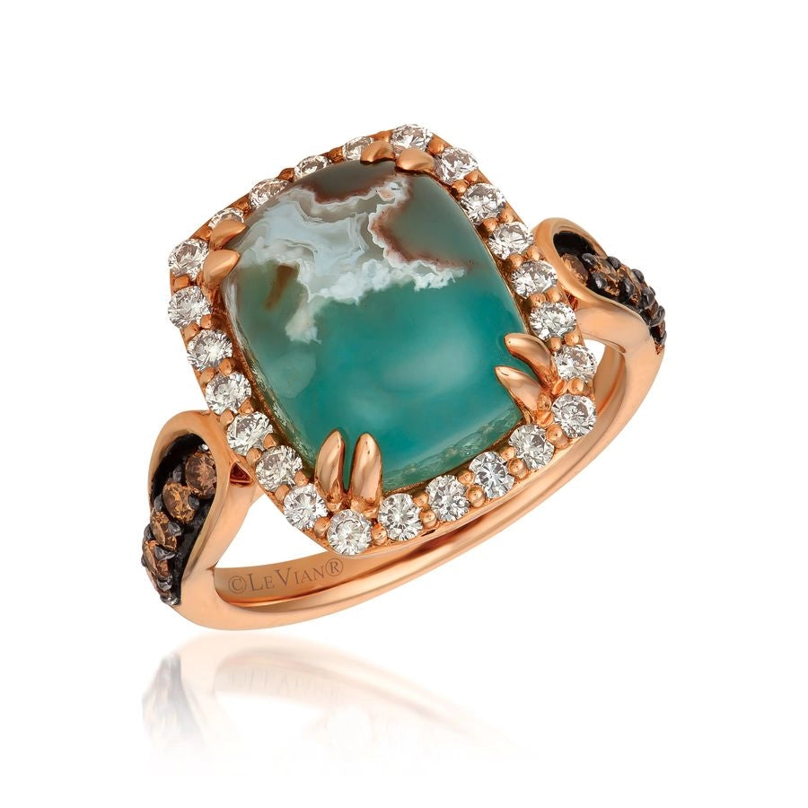 Le Vian® Ring featuring 6 cts. Peacock Aquaprase™, 1/4 cts. Chocolate Diamonds®, 1/2 cts. Nude Diamonds™ set in 14K Strawberry Gold®