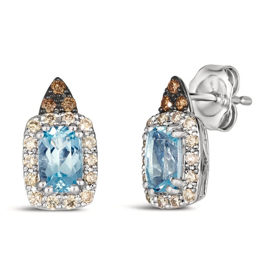 Le Vian® Earrings featuring 7/8 cts. Sea Blue Aquamarine®, 1/4 cts. Nude Diamonds™, 1/20 cts. Chocolate Diamonds® set in 14K Vanilla Gold®