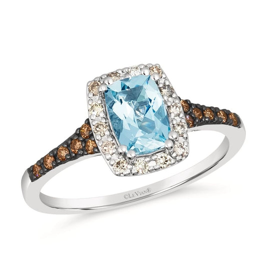 Le Vian® Ring featuring 3/4 cts. Sea Blue Aquamarine®, 1/10 cts. Chocolate Diamonds®, 1/10 cts. Nude Diamonds™ set in 14K Vanilla Gold®