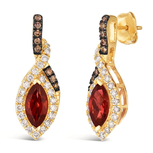 Le Vian Chocolatier® Earrings featuring 1 3/4 cts. Pomegranate Garnet™, 1/8 cts. Chocolate Diamonds®, 3/8 cts. Nude Diamonds™ set in 14K Honey Gold™