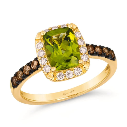 Le Vian® Ring featuring 1 1/3 cts. Green Apple Peridot™, 1/5 cts. Chocolate Diamonds®, 1/6 cts. Nude Diamonds™ set in 14K Honey Gold™