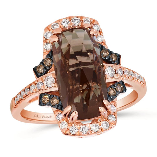 Le Vian® Ring featuring 3 1/5 cts. Chocolate Quartz®, 1/4 cts. Nude Diamonds™, 1/15 cts. Chocolate Diamonds® set in 14K Strawberry Gold®