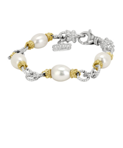 Vahan 14k Gold & Sterling Silver White Pearl Chain Bracelet