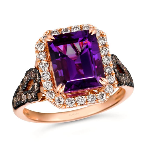 Le Vian® Ring featuring 3 1/4 cts. Grape Amethyst™, 3/8 cts. Chocolate Diamonds®, 3/8 cts. Nude Diamonds™ set in 14K Strawberry Gold®