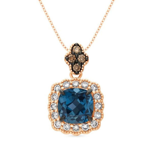 Le Vian® Pendant featuring 2 1/2 cts. Deep Sea Blue Topaz™, 1/8 cts. Chocolate Diamonds®, 3/8 cts. Nude Diamonds™ set in 14K Strawberry Gold®