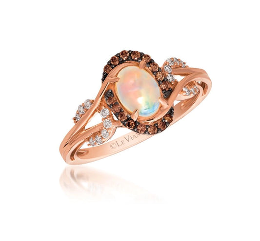 Le Vian Chocolatier® Ring featuring 1/2 cts. Neopolitan Opal™, 1/8 cts. Chocolate Diamonds®, 1/10 cts. Vanilla Diamonds® set in 14K Strawberry Gold®