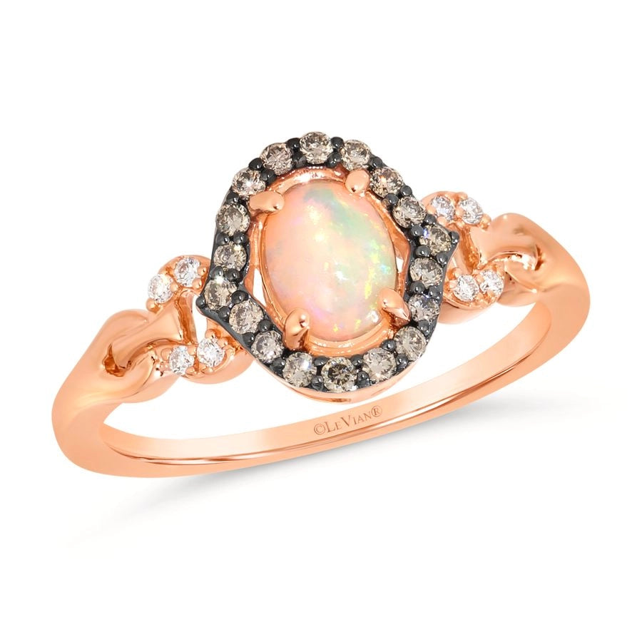 Le Vian Chocolatier® Ring featuring 3/8 cts. Neopolitan Opal™, 1/6 cts. Chocolate Diamonds®, 1/20 cts. Vanilla Diamonds® set in 14K Strawberry Gold®