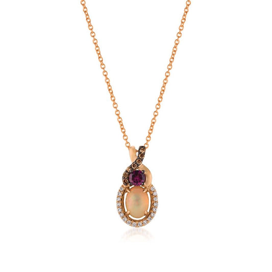 Le Vian Chocolatier® Pendant featuring 3/8 cts. Neopolitan Opal™, 1/5 cts. Raspberry Rhodolite®, 1/20 cts. Chocolate Diamonds®, 1/15 cts. Vanilla Diamonds® set in 14K Strawberry Gold®
